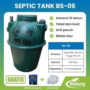 Septic tank fiberglass biotech merek Biosung ukuran 750 liter untuk rumah kapasitas 5 orang