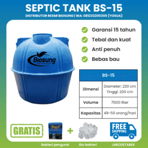 Septic tank fiberglass biotech merek Biosung ukuran 7500 liter untuk rumah dan gedung kapasitas 50 orang