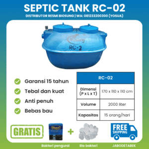Septic tank fiberglass biotech merek Biosung ukuran 2000 liter untuk rumah dan gedung kapasitas 15 orang