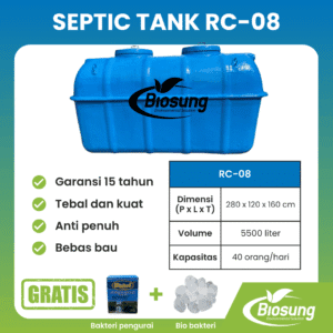 Septic tank fiberglass biotech merek Biosung ukuran 5500 liter untuk fasilitas usaha dan pabrik kapasitas 40 orang