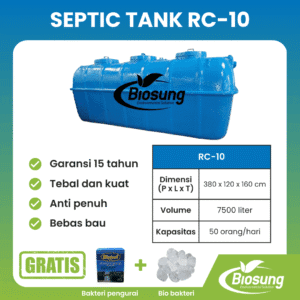 Septic tank fiberglass biotech merek Biosung ukuran 7500 liter untuk fasilitas usaha dan pabrik kapasitas 50 orang