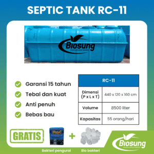 Septic tank fiberglass biotech merek Biosung ukuran 8500 liter untuk fasilitas usaha dan pabrik kapasitas 55 orang