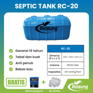 Septic tank fiberglass biotech merek Biosung ukuran 18000 liter untuk fasilitas usaha dan pabrik kapasitas 120 orang