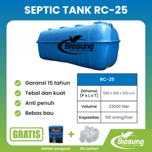 Septic tank fiberglass biotech merek Biosung ukuran 23000 liter untuk fasilitas usaha dan pabrik kapasitas 150 orang